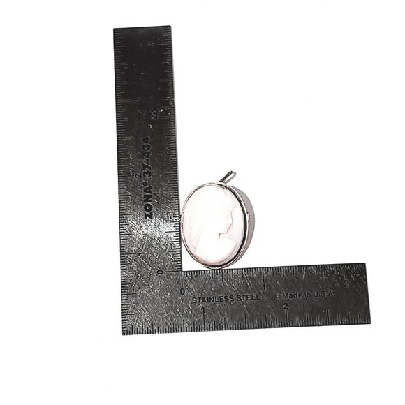 Vintage 800 Sterling Silver Shell Cameo Brooch Pendant #8504 - Picture 6 of 6